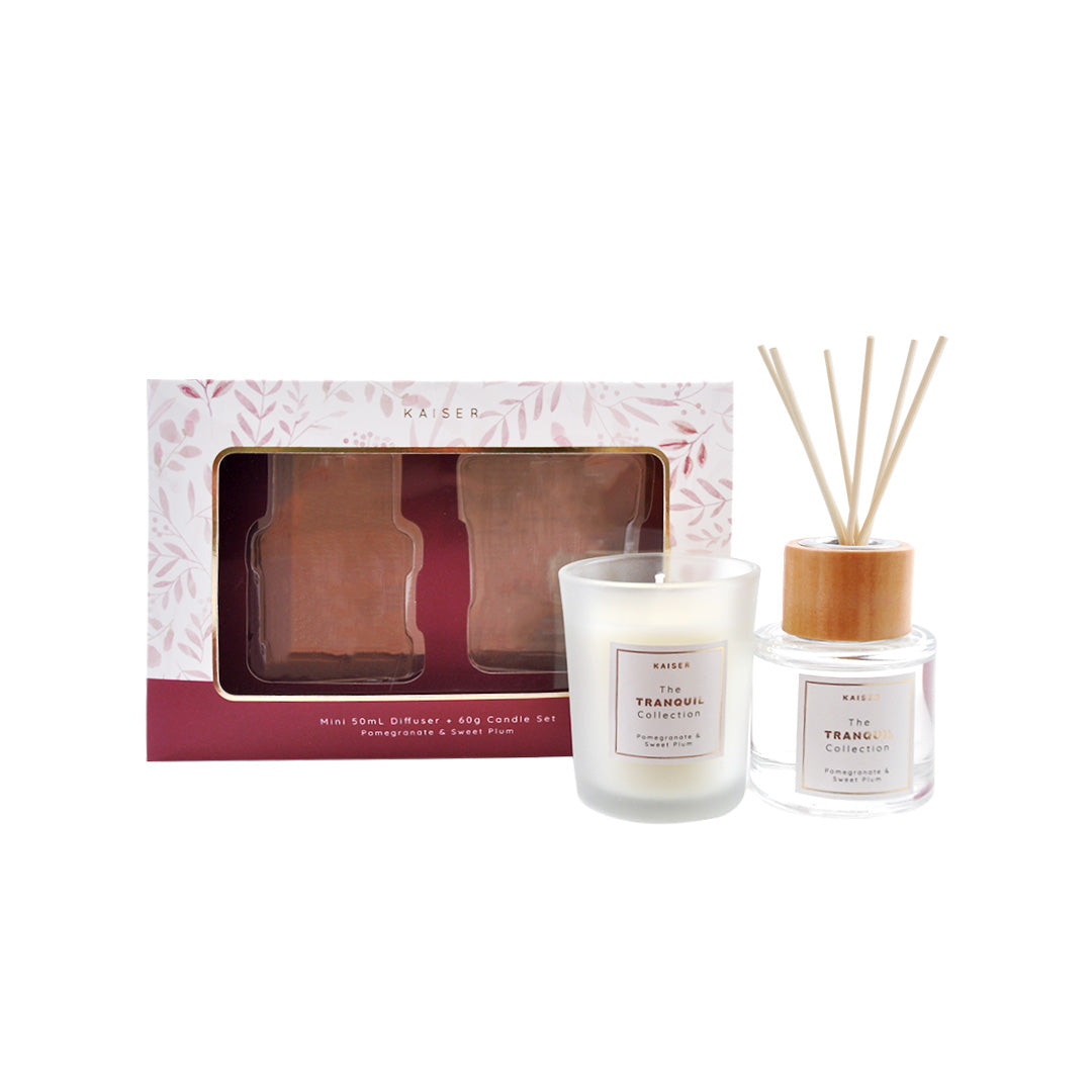 Tranquil Candle & Diffuser Set - Pomegranate & Sweet Plum